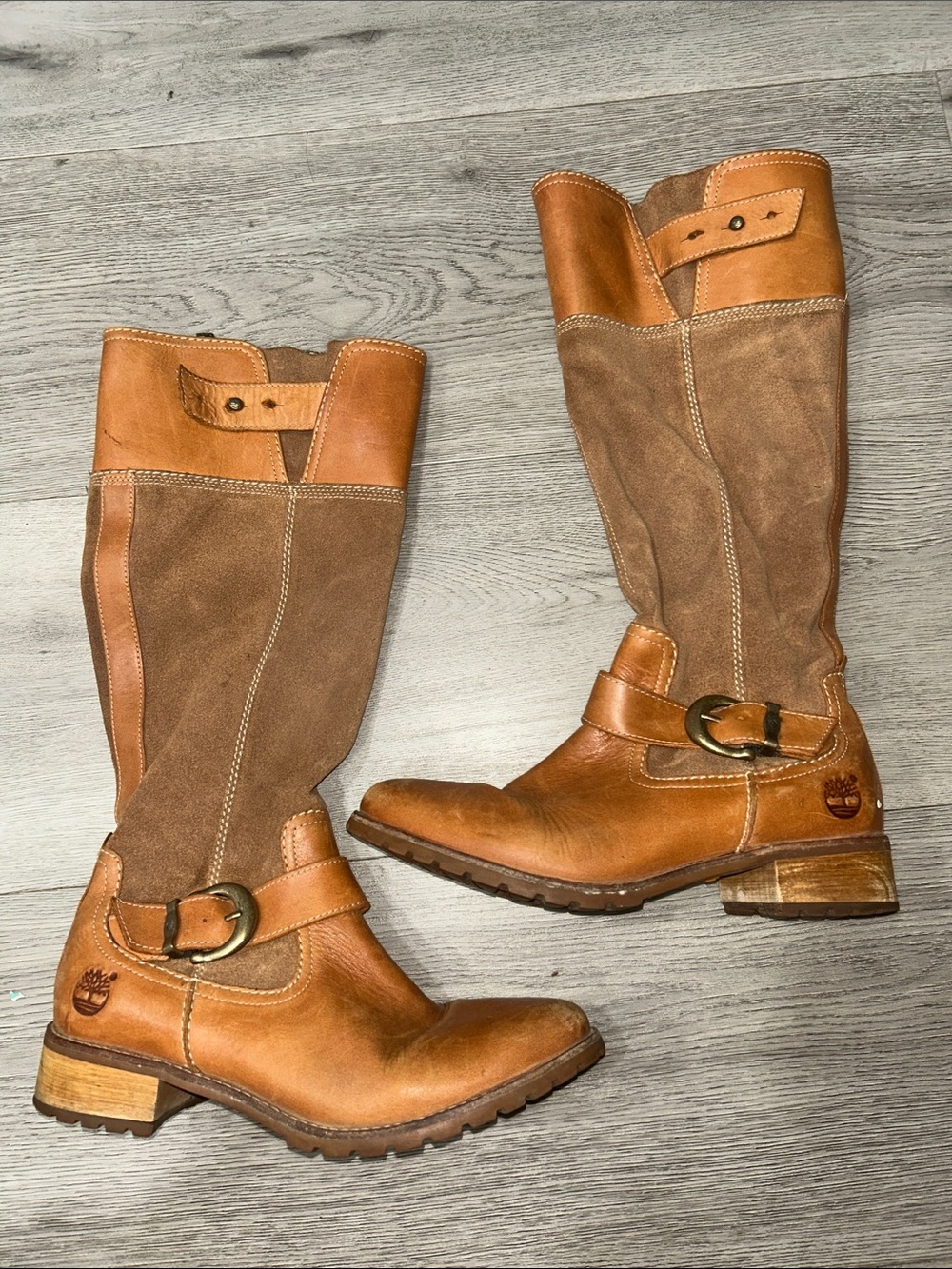 Timberland Women's Tan & Brown Leather Suede Mid-Calf Riding Boots 8.5W